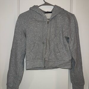 Brandy Melville Cropped Gray Zip-Up Hoodie